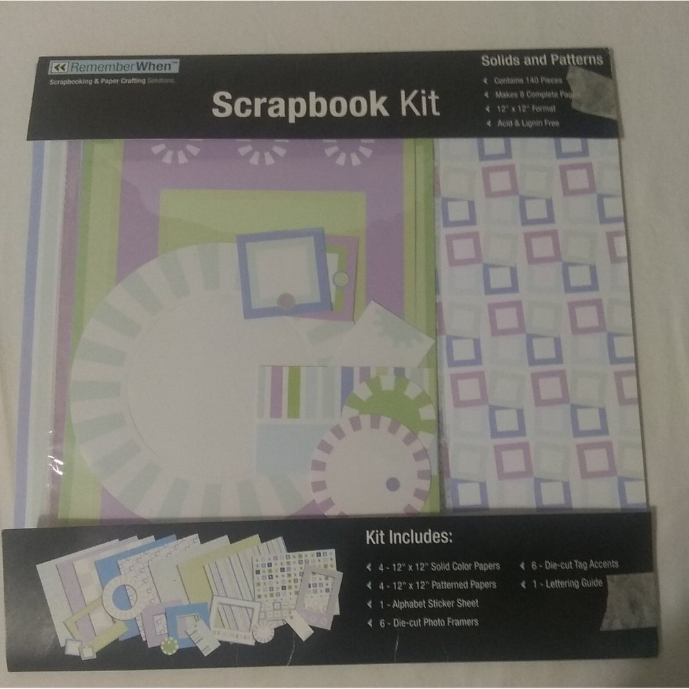 Scrapbook Kit Remember When 140 Pcs Green Blue Purple White 12x12‎ Paper READ
